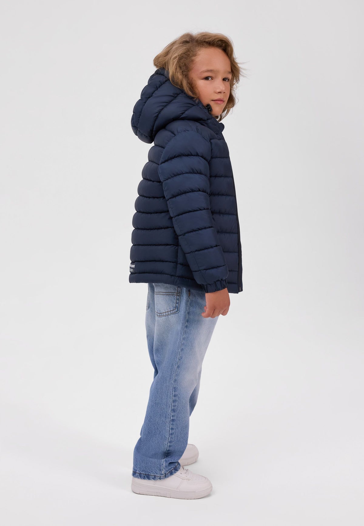 Boys' navy puffer jacket, quilted with a drawcord hood – Minoti 33COAT250, 2