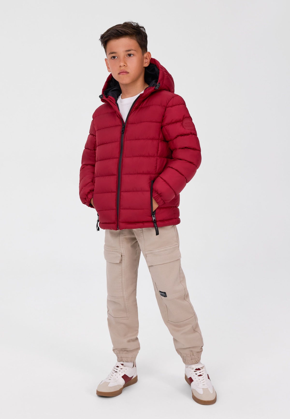 Boys' red puffer jacket, quilted with a drawcord hood – Minoti 33COAT252