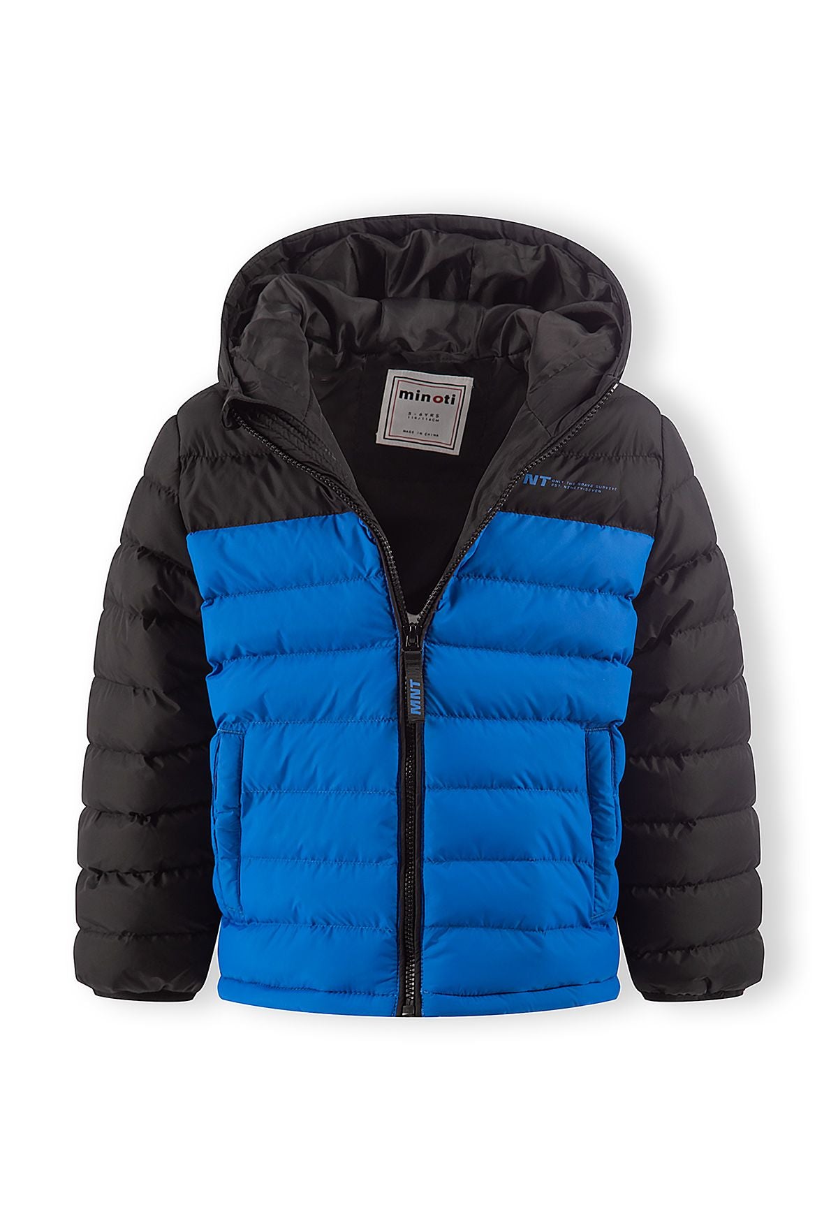 Boys' blue puffer jacket with contrast black yoke and sleeves – Minoti 33COAT254, 5