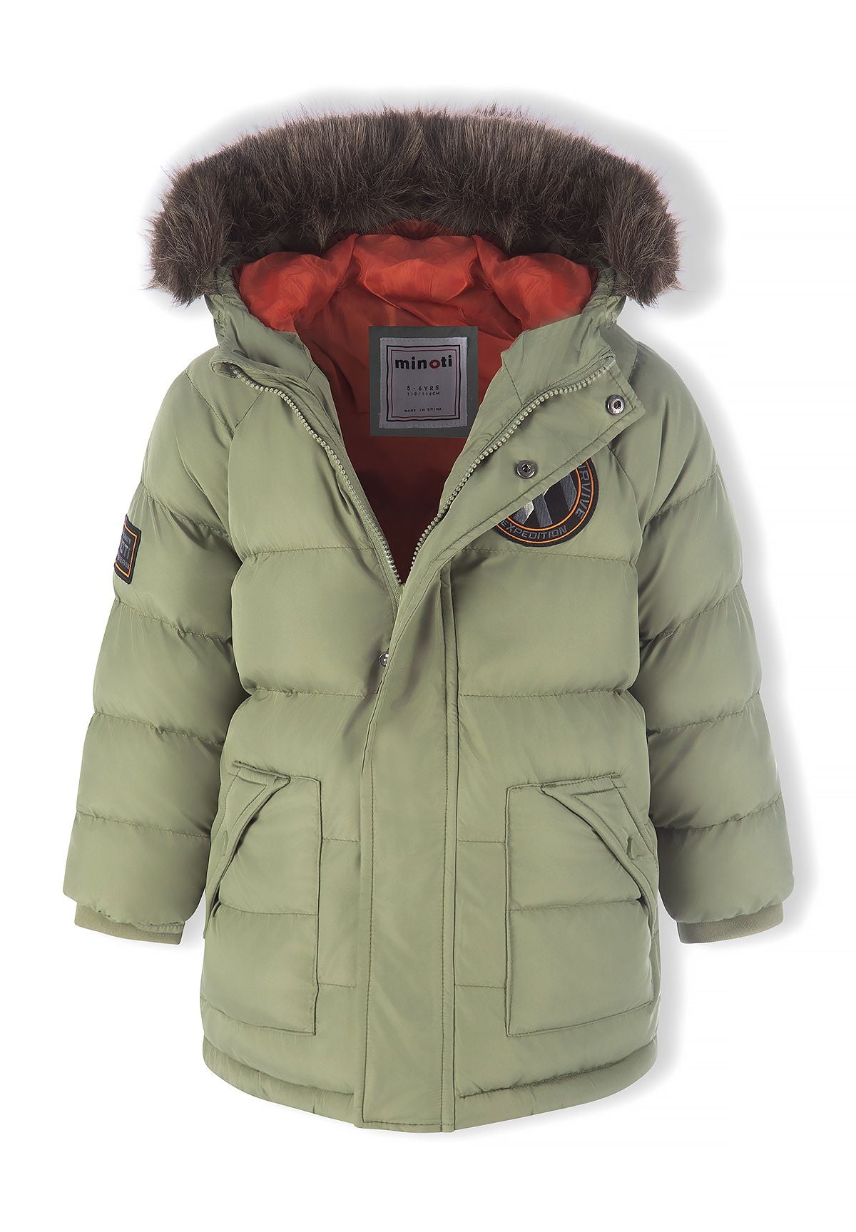 Boys' khaki parka jacket with detachable faux fur hood – Minoti 33COAT281, 6