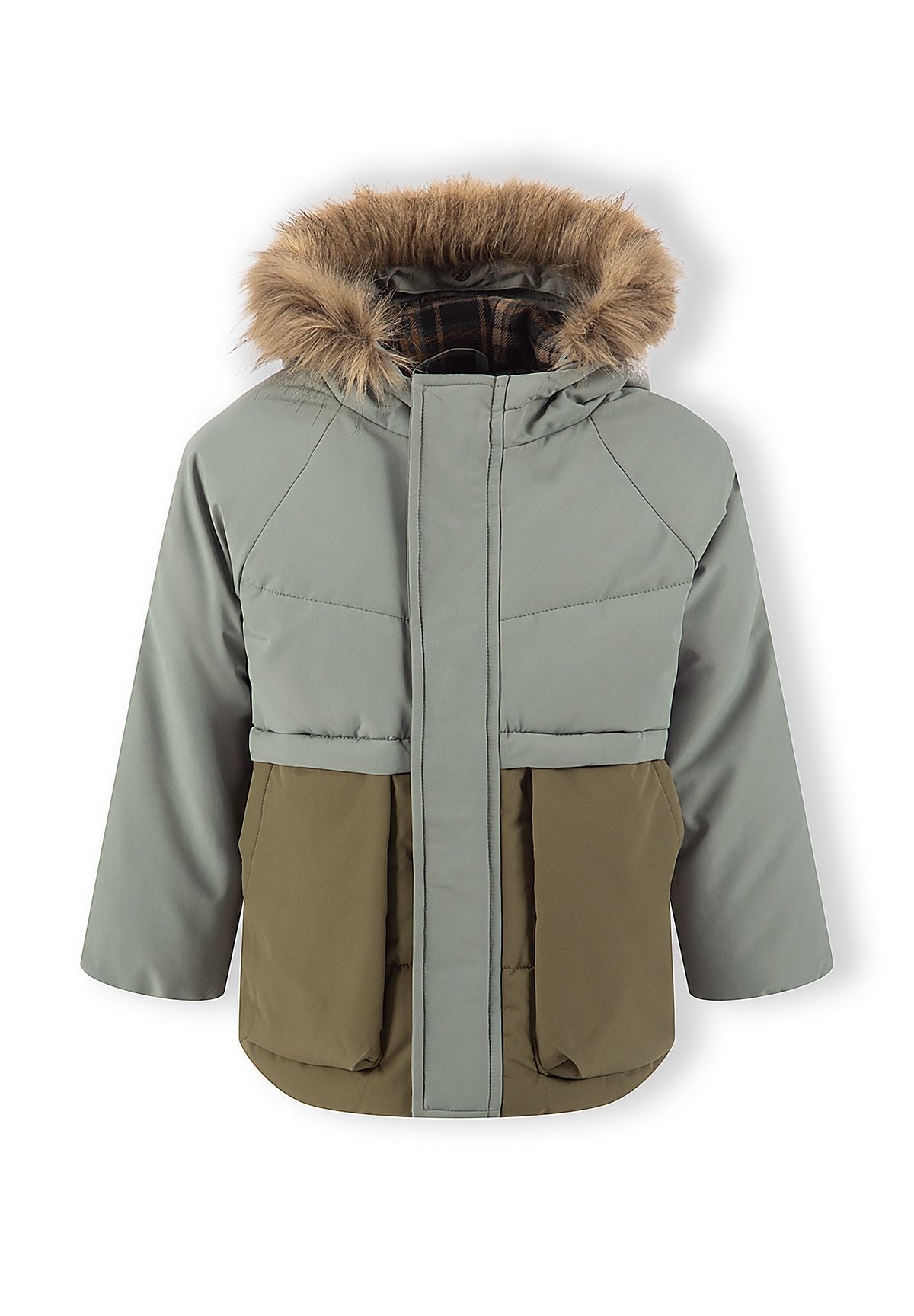 Quilted Parka, faux fur hood, sage and olive – Minoti 33COAT200, 4
