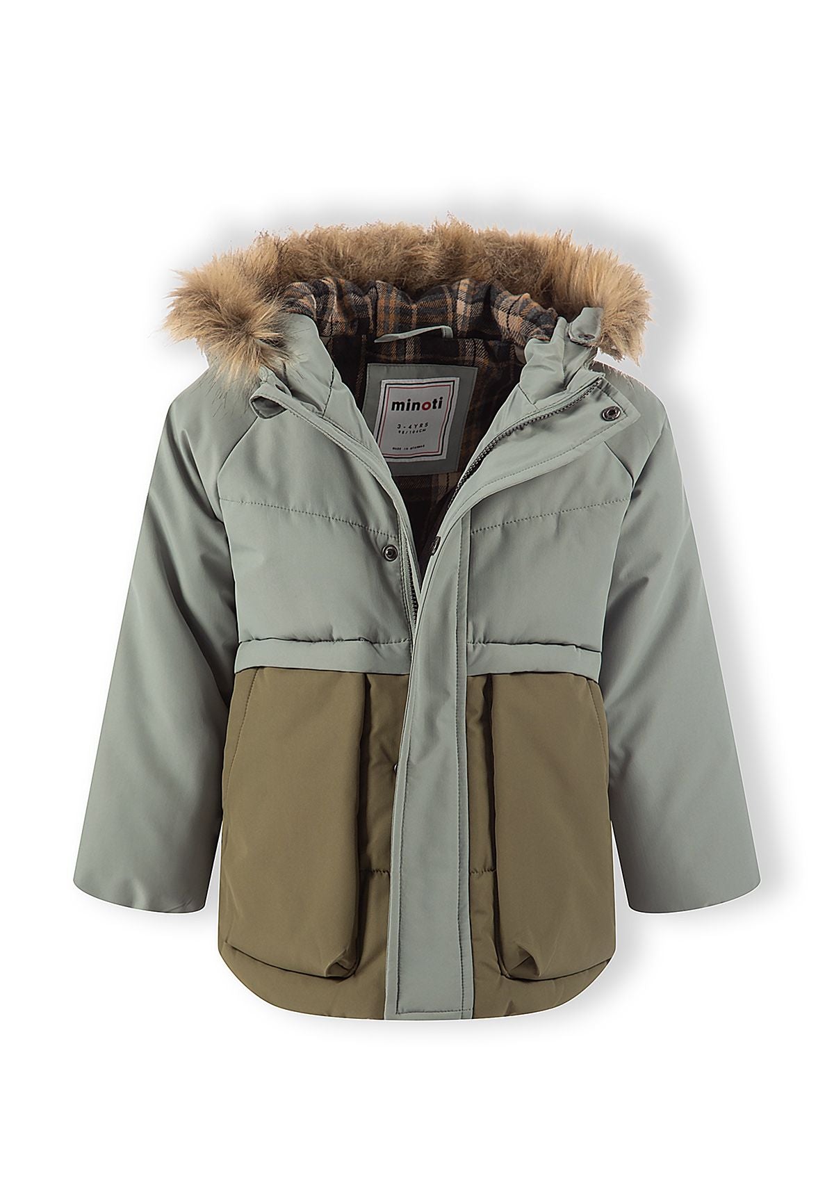 Quilted Parka, faux fur hood, sage and olive – Minoti 33COAT200, 6