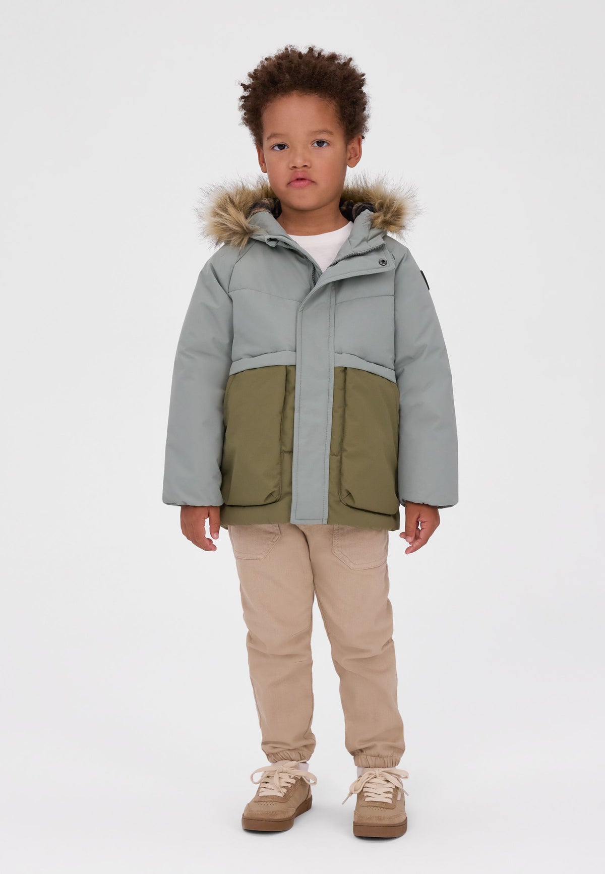 Quilted Parka, faux fur hood, sage and olive – Minoti 33COAT200