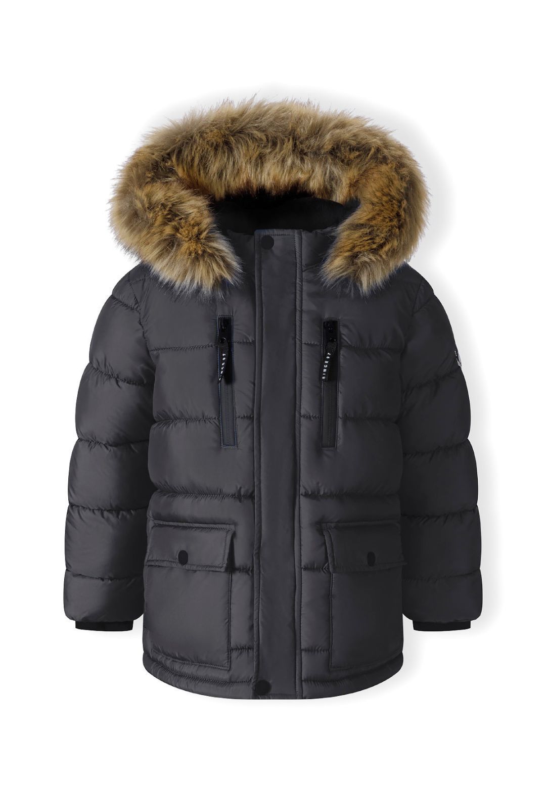 Boys' charcoal parka jacket with a faux fur trimmed hood – Minoti 33COAT506, 4