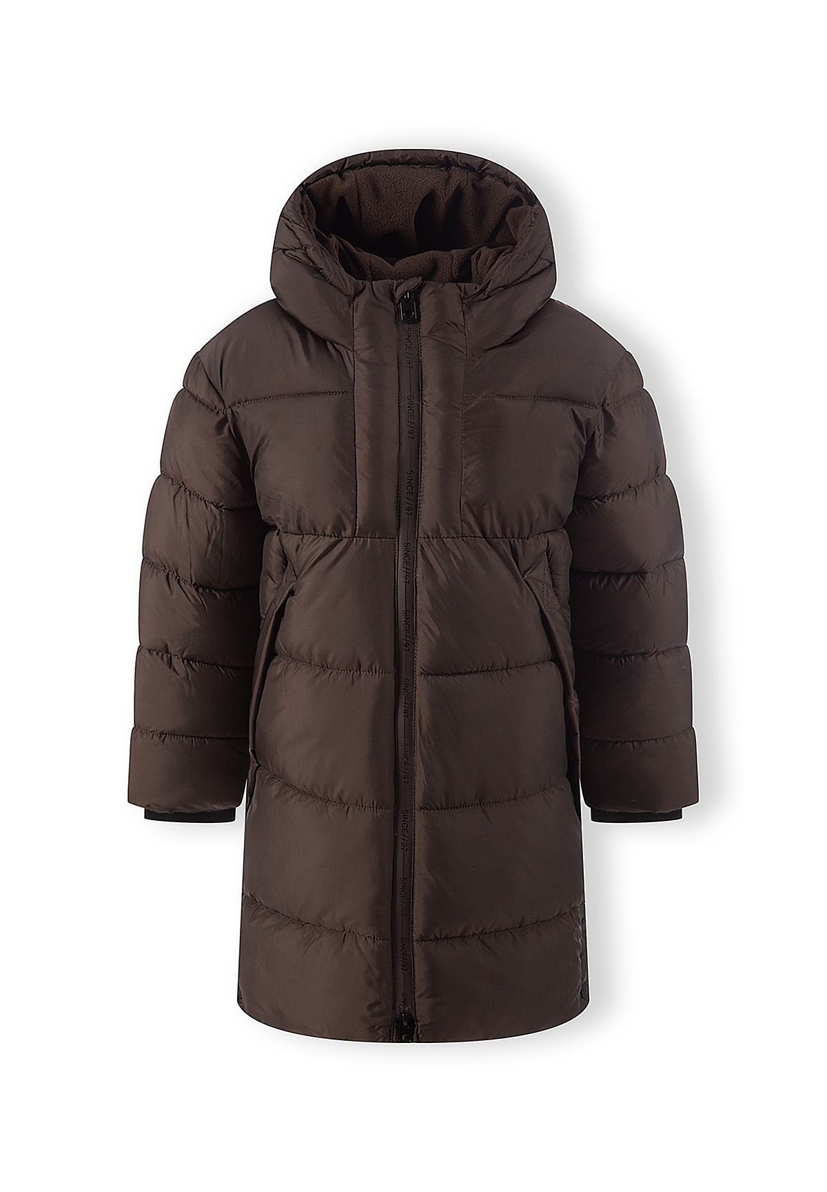 Boys' brown padded coat, knee length with a fleece-lined hood – Minoti 33COAT510B, 5