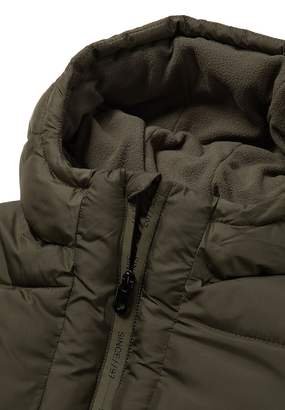 Boys' khaki padded coat, knee length with a fleece-lined hood – Minoti 33COAT510D, 10