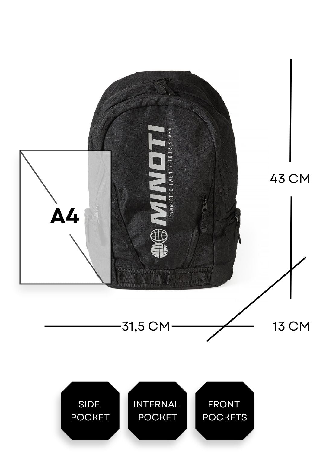 Logo Print Ripstop Backpack, black – Minoti 33BAG250, 4