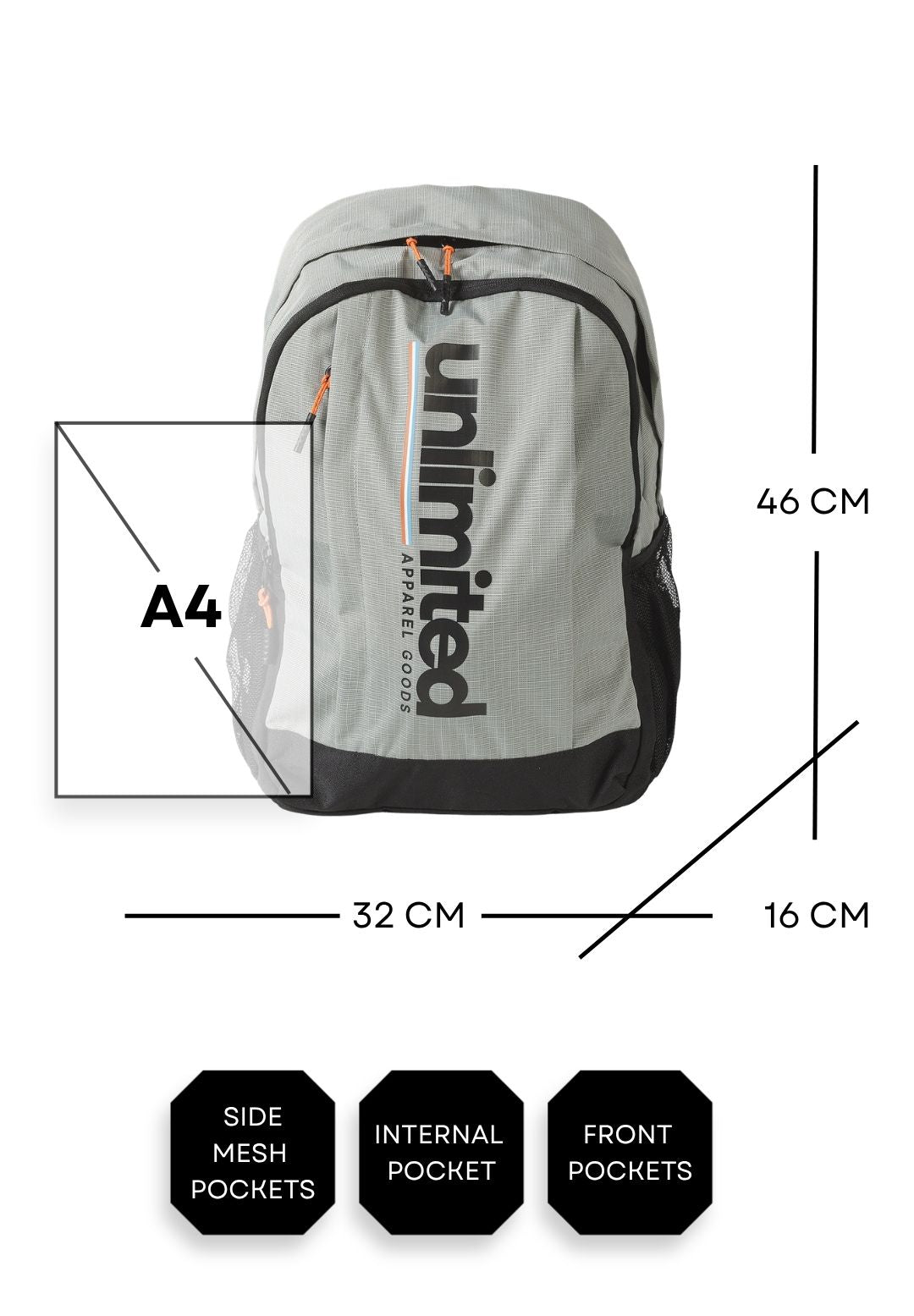 Boys' grey backpack with a large logo print and mesh pockets – Minoti 33BAG253, 4