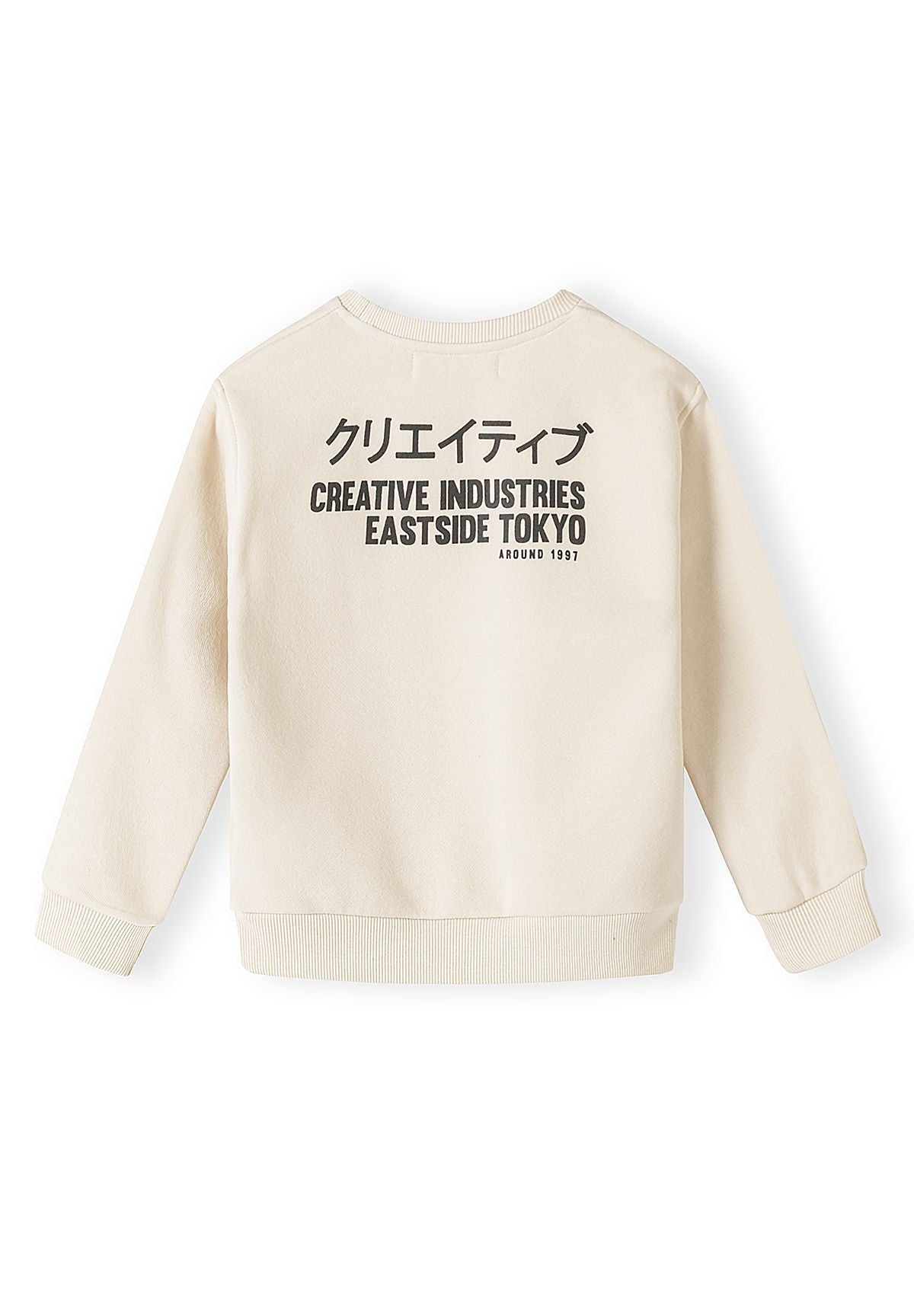 Crèmekleurig sweatshirt en cargo-joggingbroek voor jongens, trainingspak, sweatshirt, achterkant.