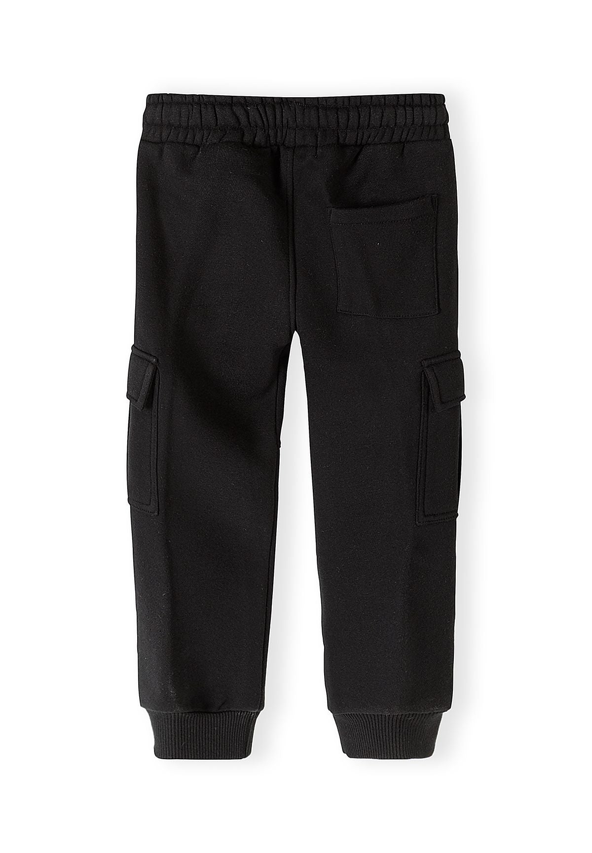 Survêtement pour garçon composé d'un sweat-shirt vert sauge et d'un pantalon de jogging cargo noir, vue arrière.