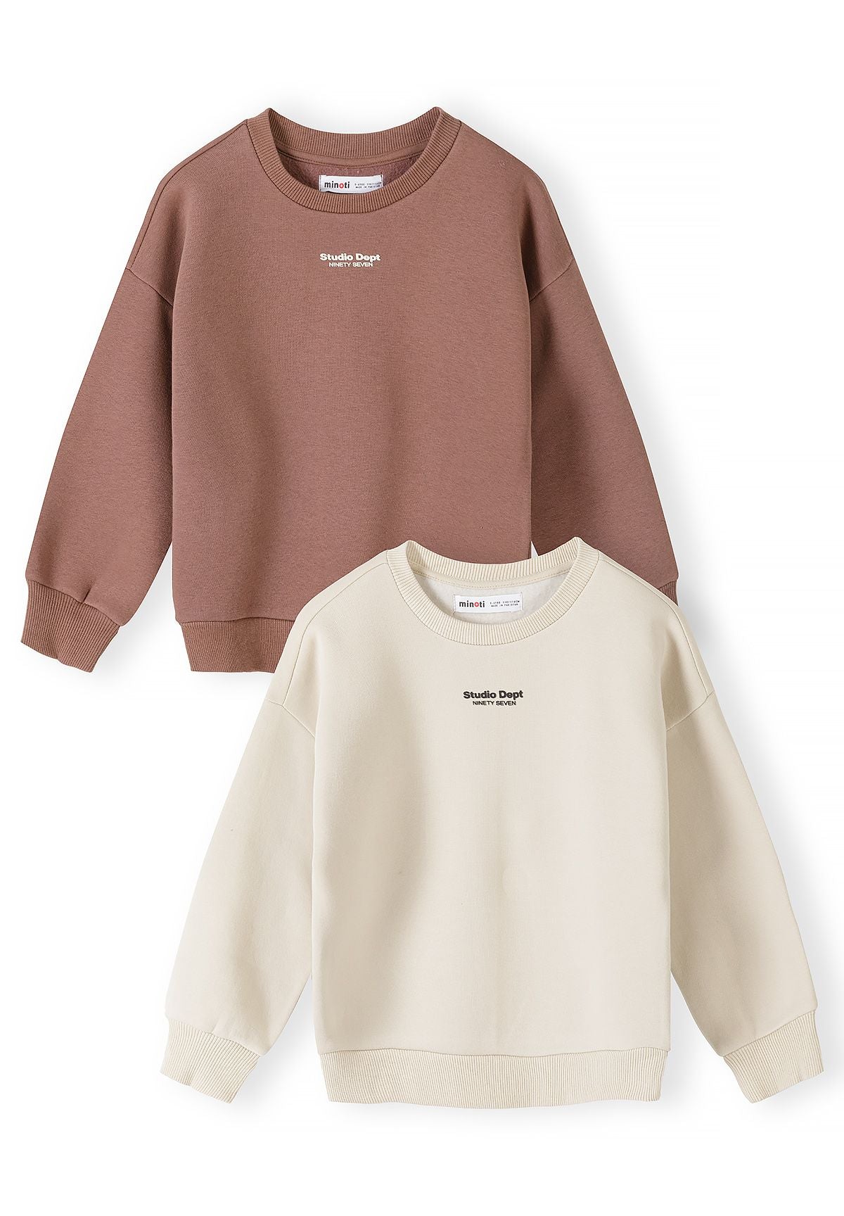 Kinder-sweatshirts met print in bruin en crème (set van 2), beide sweatshirts, voorkant.