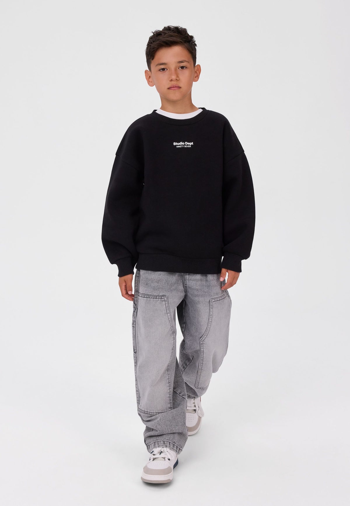 Kindersweatshirts met print in lichtgroen en zwart (set van 2), voorkant.
