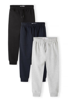 Black, navy and light grey marl slim joggers, three-pack, shown from the front.