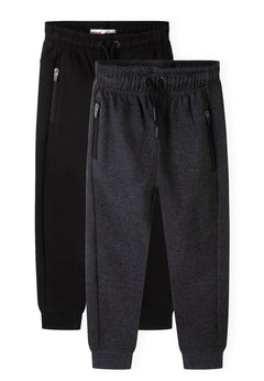 Front of black and charcoal joggers with zipped side pockets, two-pack.