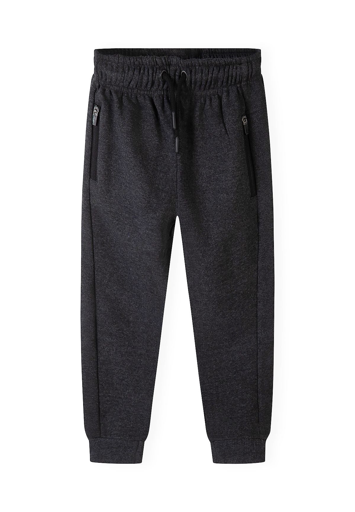 Pantaloni da jogging da bambino neri e antracite con tasche con cerniera (confezione da 2), pantaloni da jogging antracite, vista frontale.