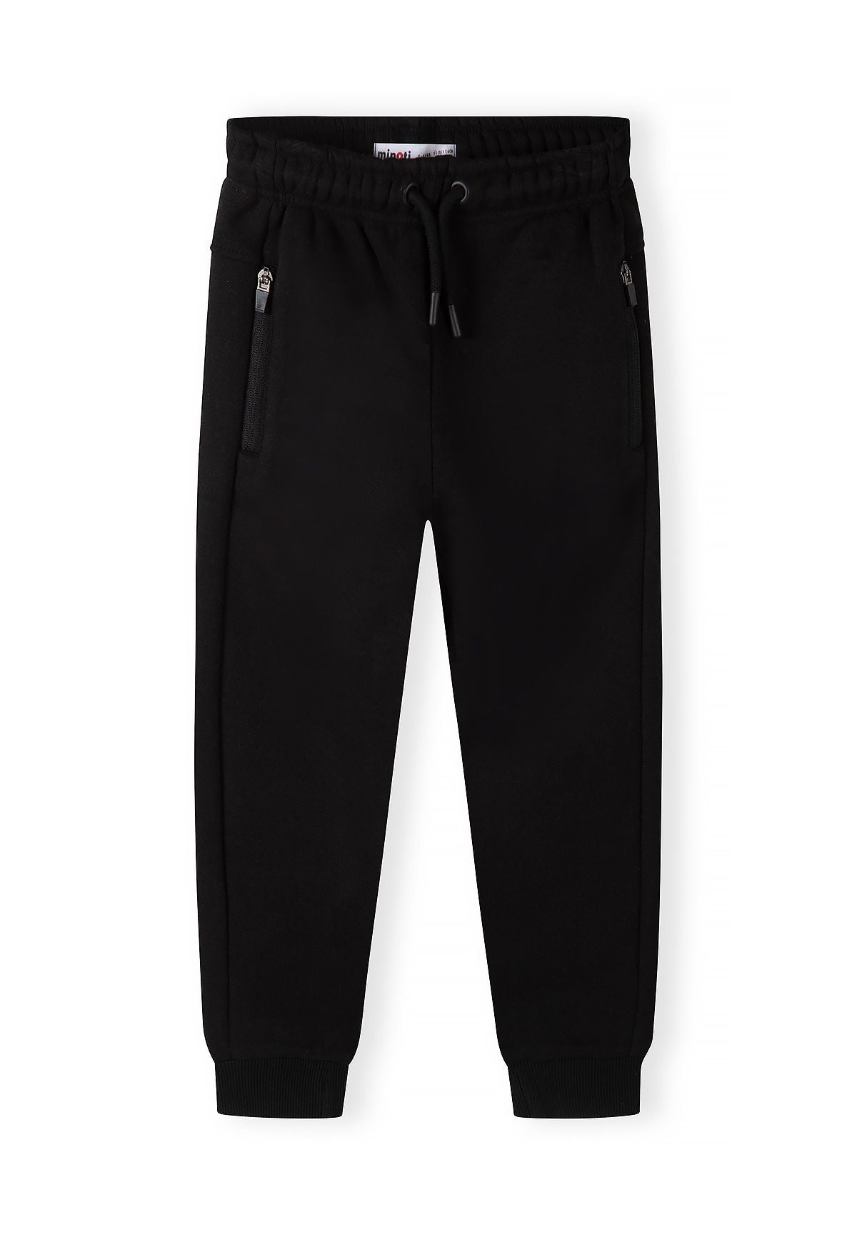 Pantaloni da jogging da bambino neri e antracite con tasche con cerniera (confezione da 2), pantaloni da jogging neri, vista frontale.
