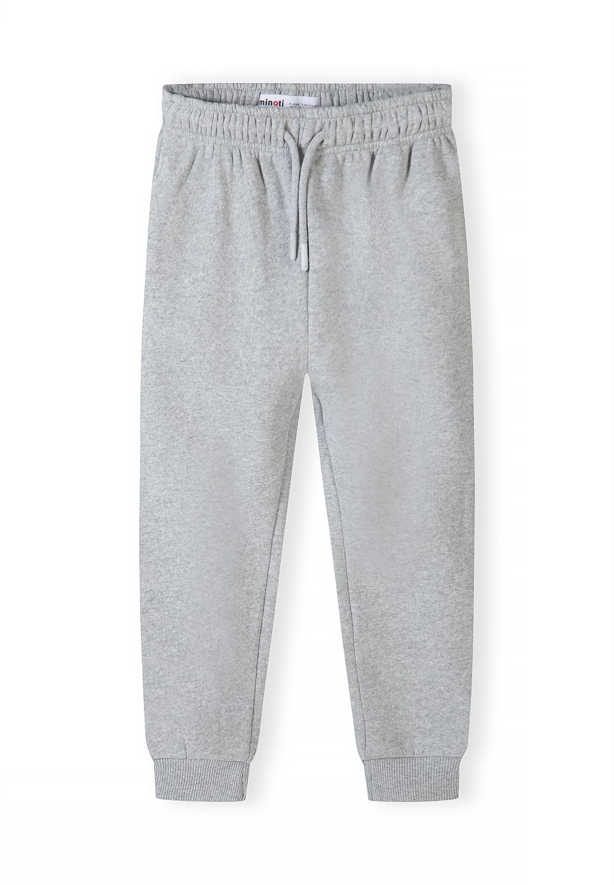 Lichtgrijze trainingsset voor jongens met een hoodie met rits en een joggingbroek, joggingbroek, voorkant.