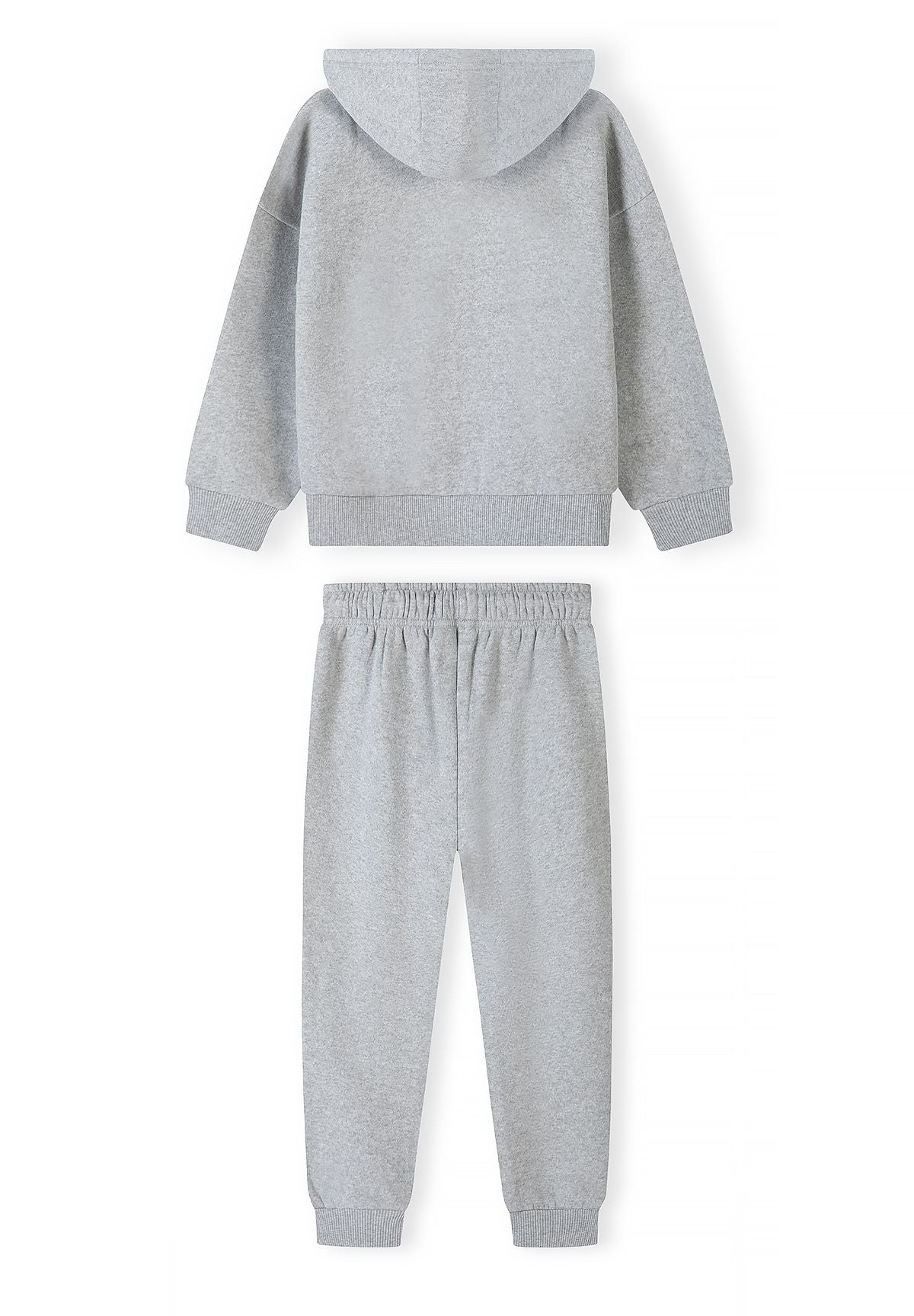 Lichtgrijze trainingsset met rits-hoodie en joggingbroek voor jongens, hoodie en joggingbroek, achterkant.