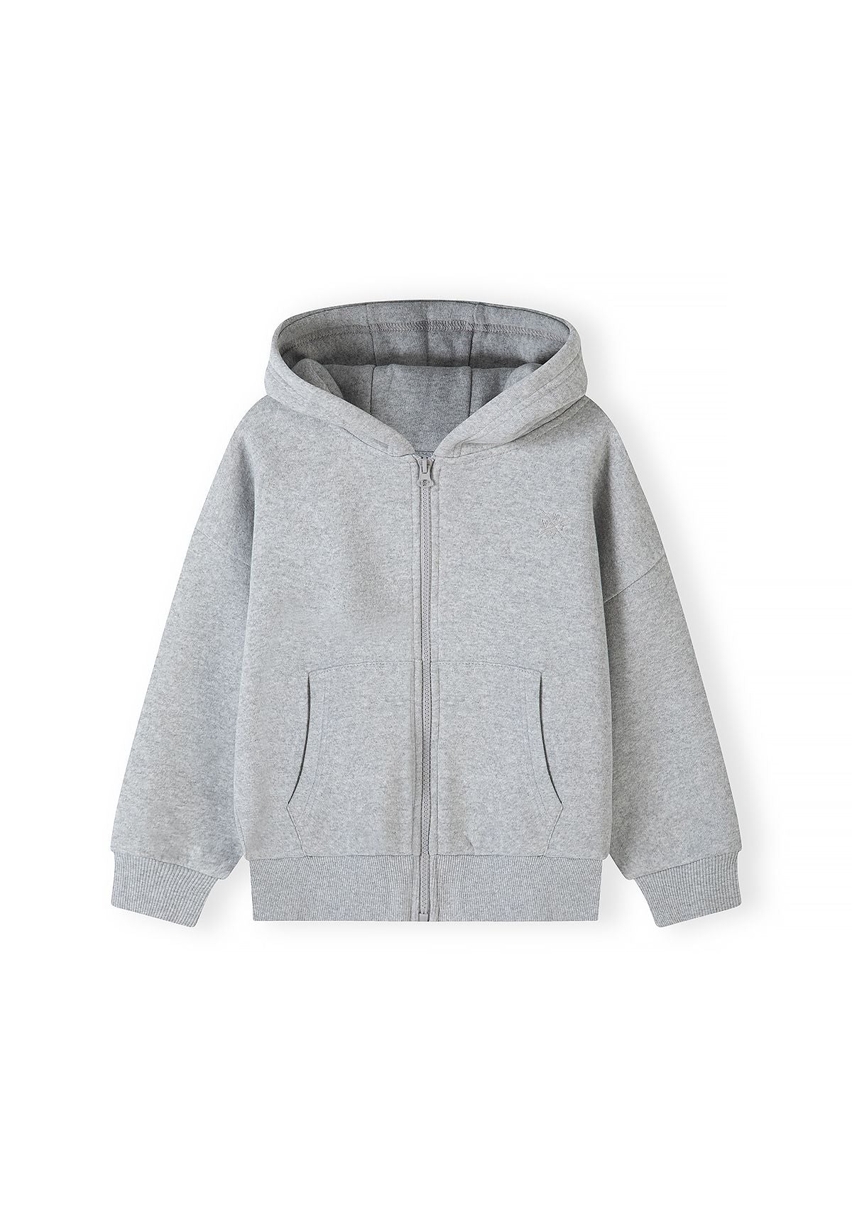 Lichtgrijze trainingsset met rits-hoodie en joggingbroek voor jongens, hoodie, voorkant.