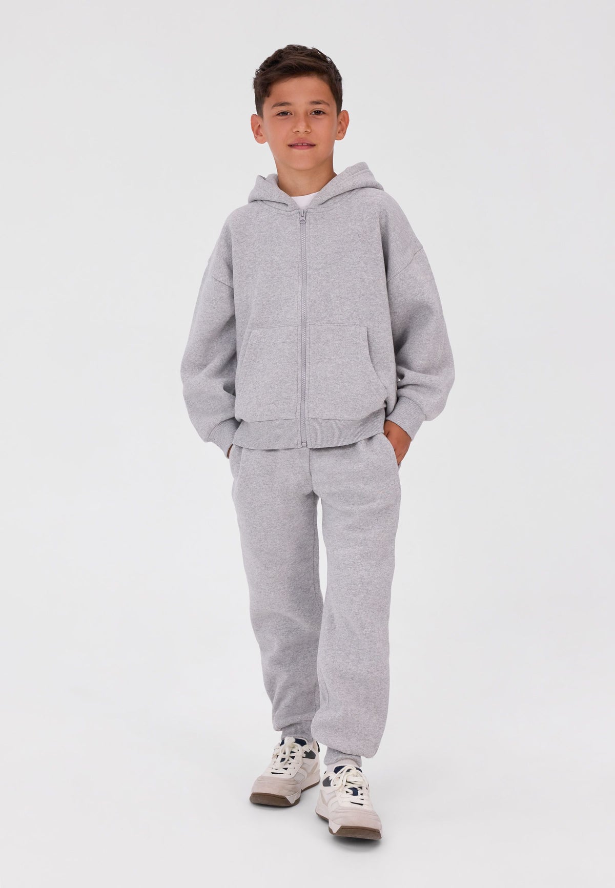 Boys' grey tracksuit, zip-through hoodie and joggers – Minoti 33FLEECE295