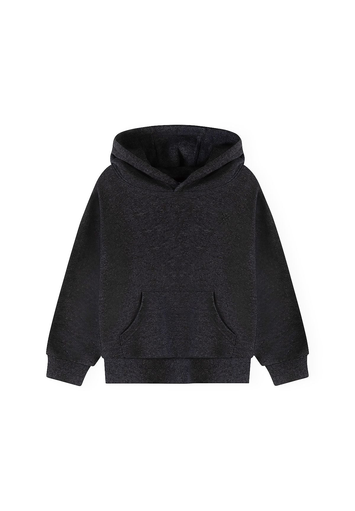 Donkergrijze hoodie en slim-fit joggingbroek voor jongens, trainingspak, hoodie, voorkant.