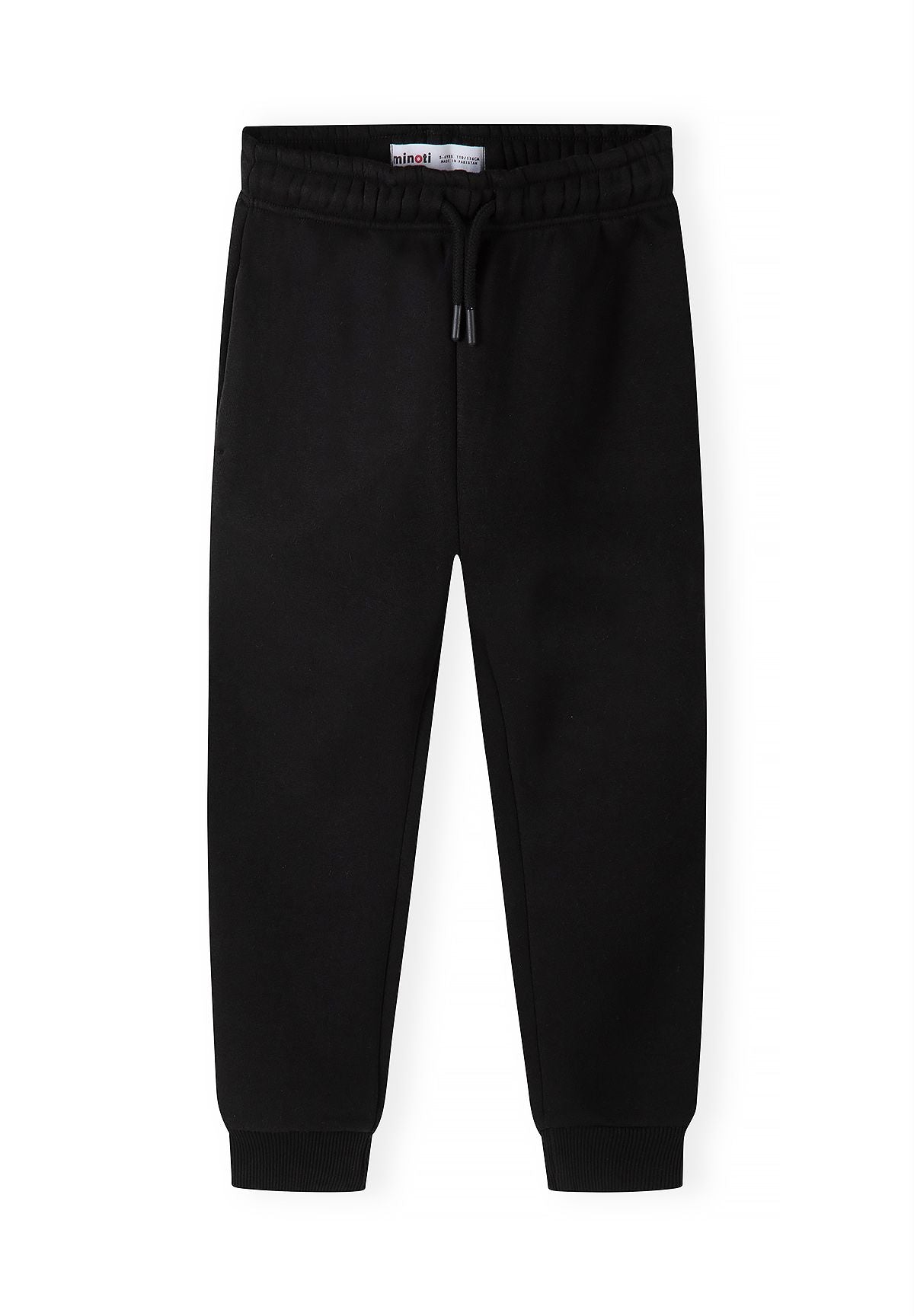 Zwart trainingspak met een hoodie met rits en een joggingbroek voor jongens, joggingbroek, voorkant.