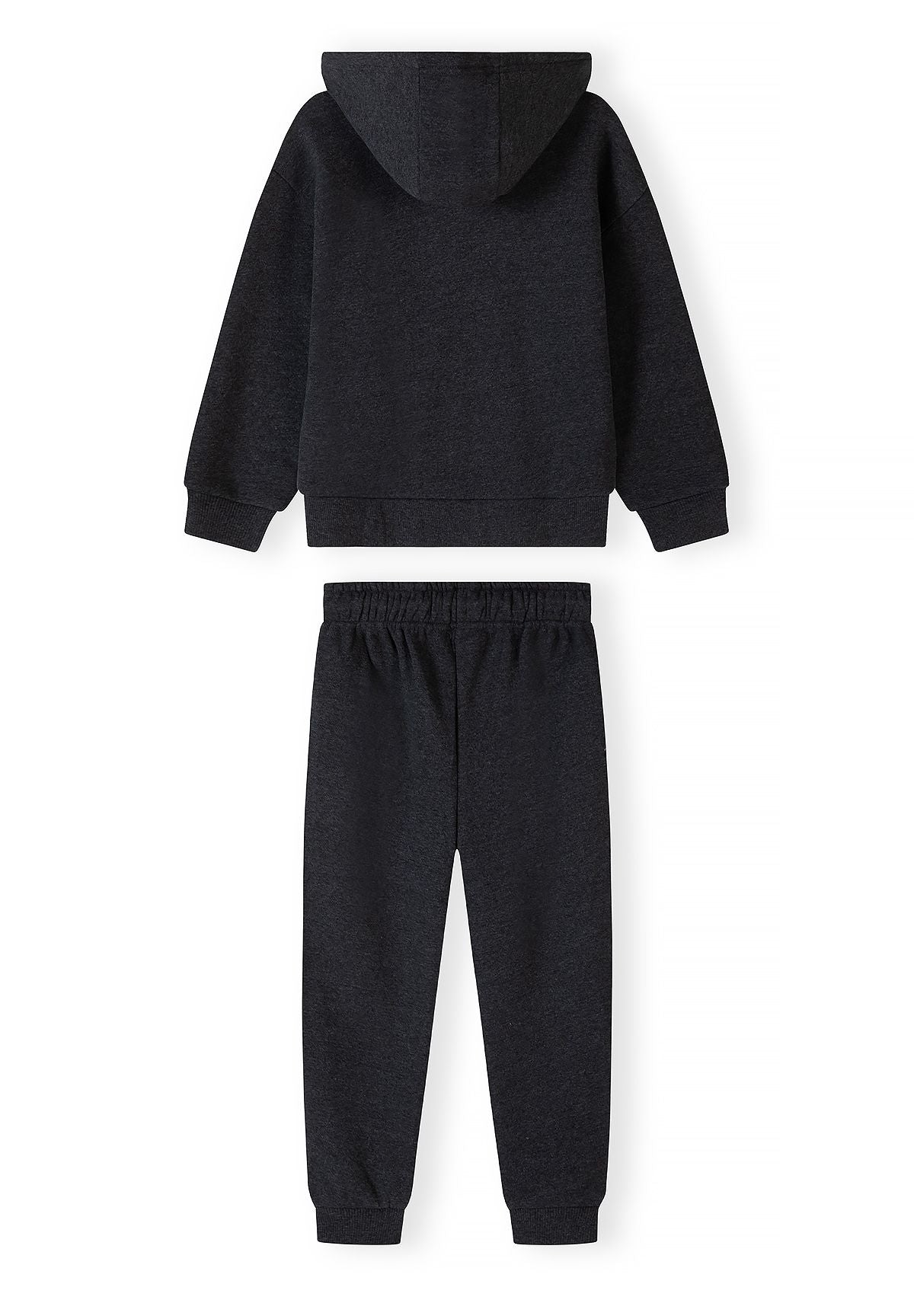 Antracietgrijze trainingsset met rits-hoodie en joggingbroek voor jongens, hoodie en joggingbroek, achterkant.