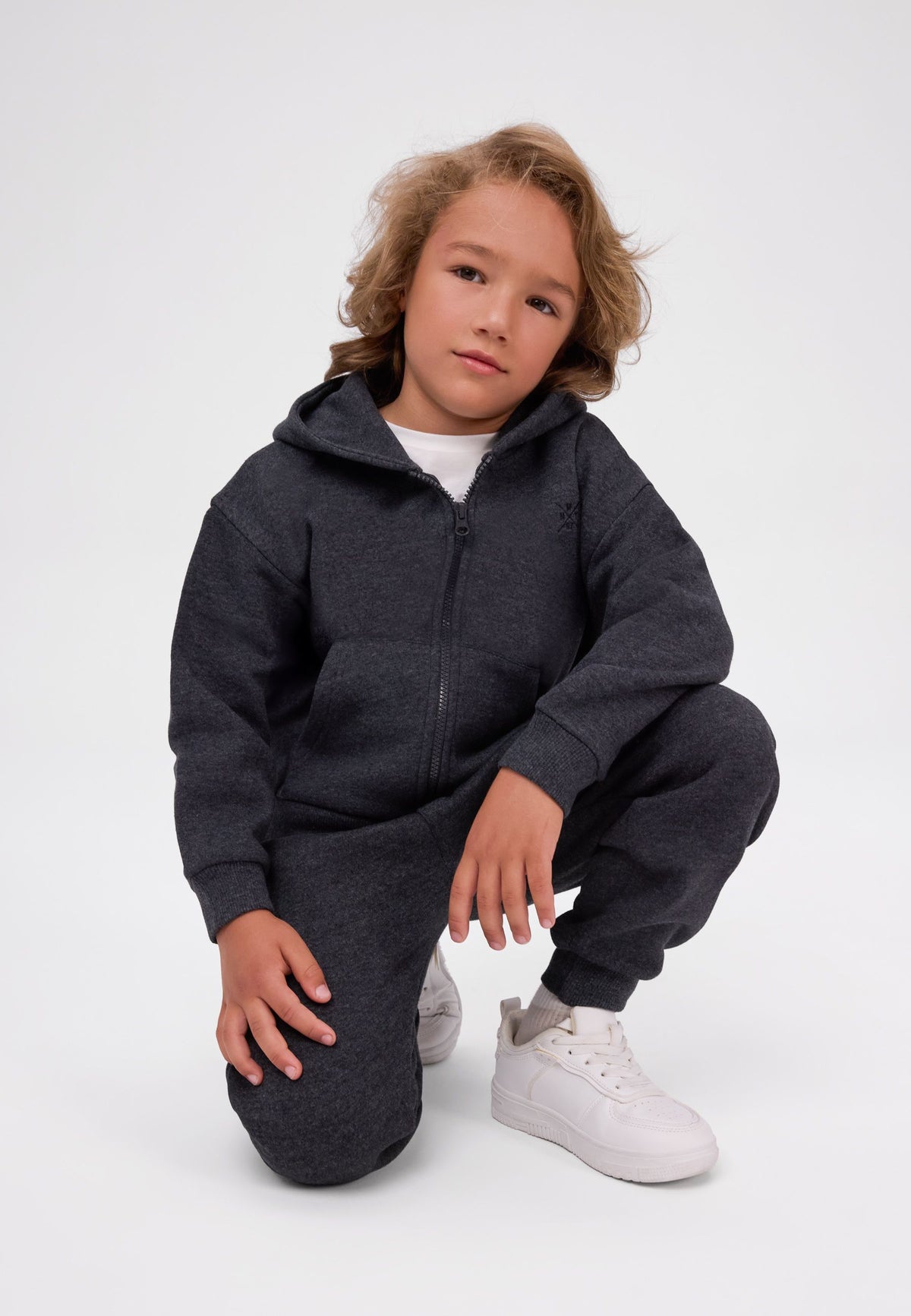 Boys' charcoal tracksuit, zip-through hoodie and joggers – Minoti 33FLEECE292, 2