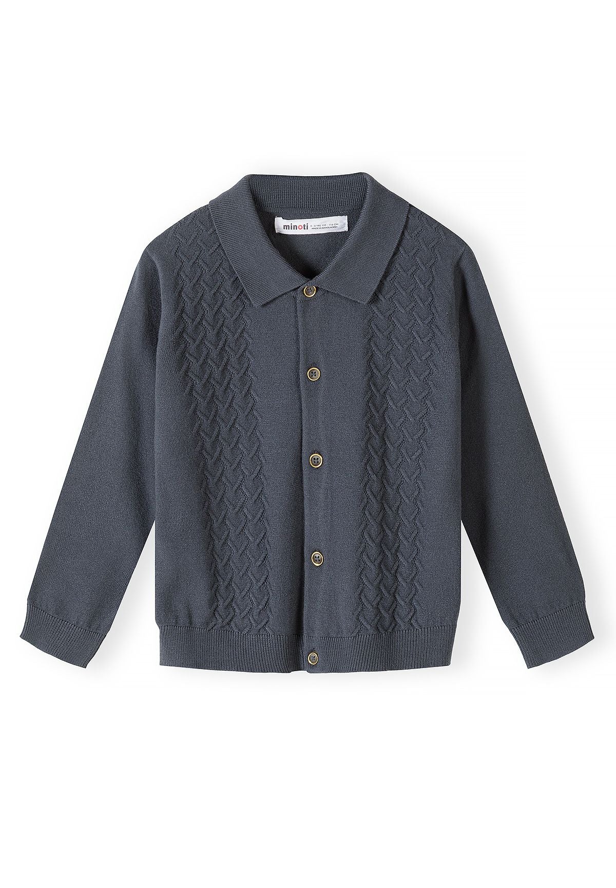 Boys' charcoal cable knit cardigan with a polo collar – Minoti 33KNIT256, 2