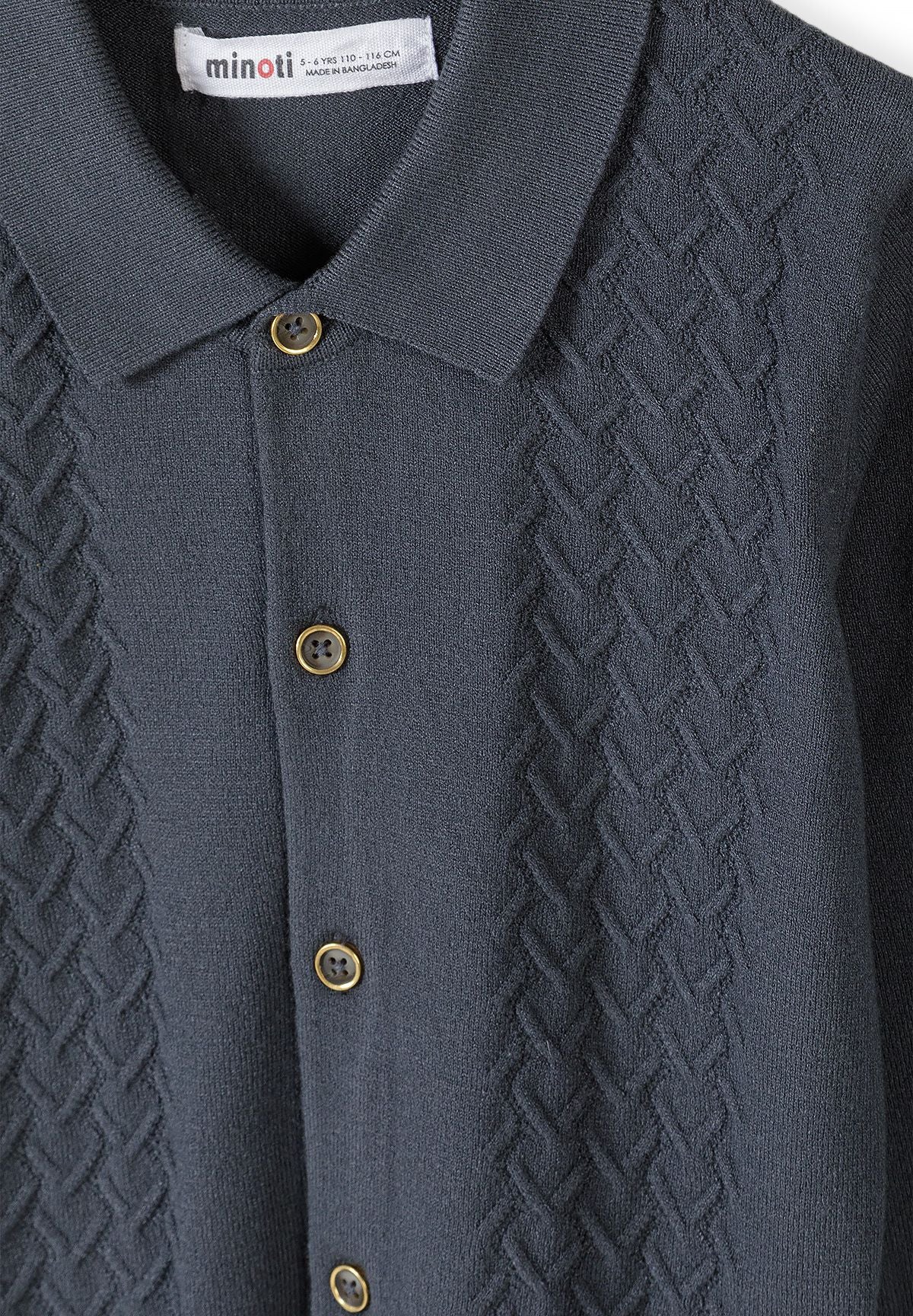 Boys' charcoal cable knit cardigan with a polo collar – Minoti 33KNIT256, 4
