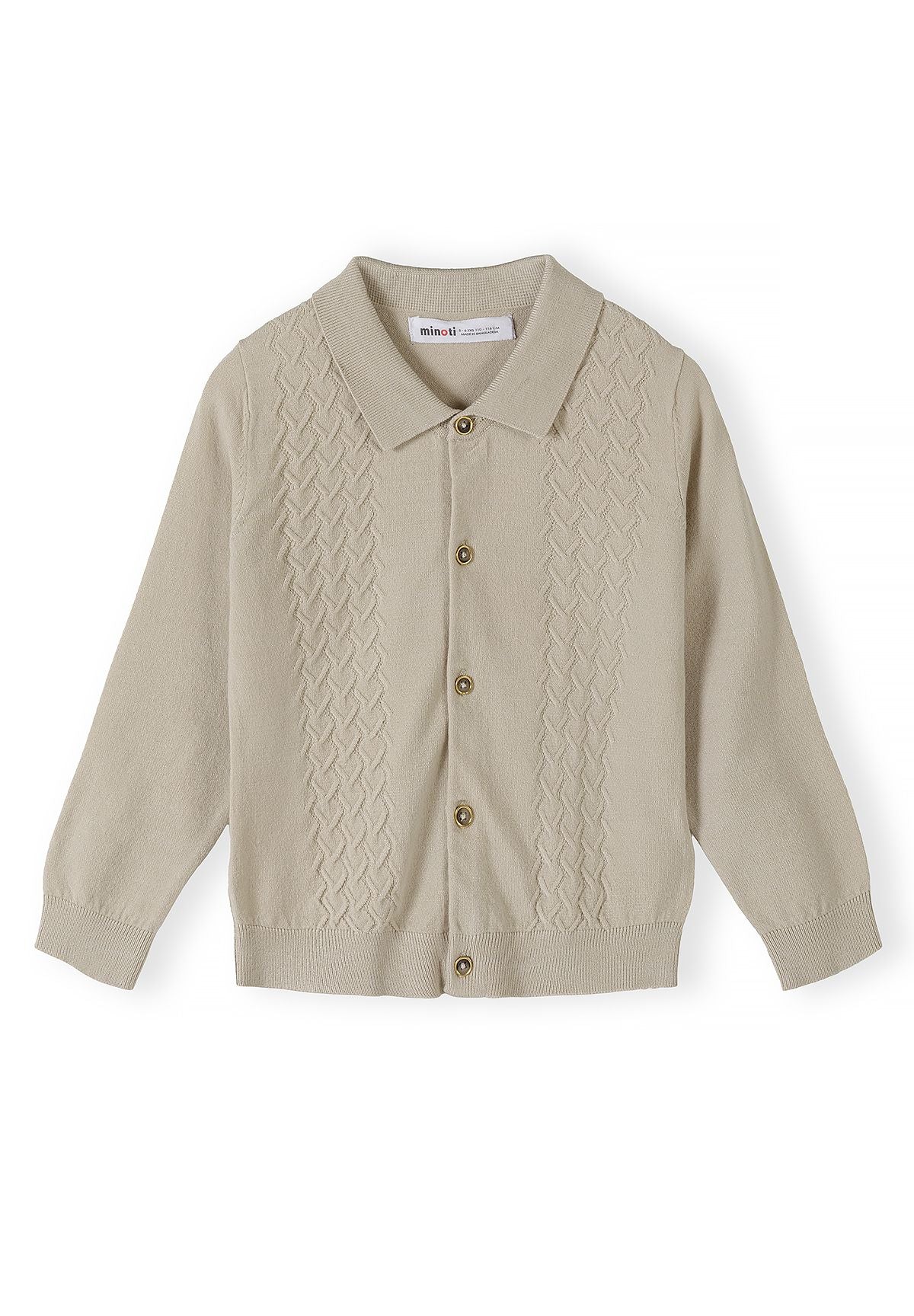 Boys' stone cable knit cardigan with a polo collar – Minoti 33KNIT257, 2