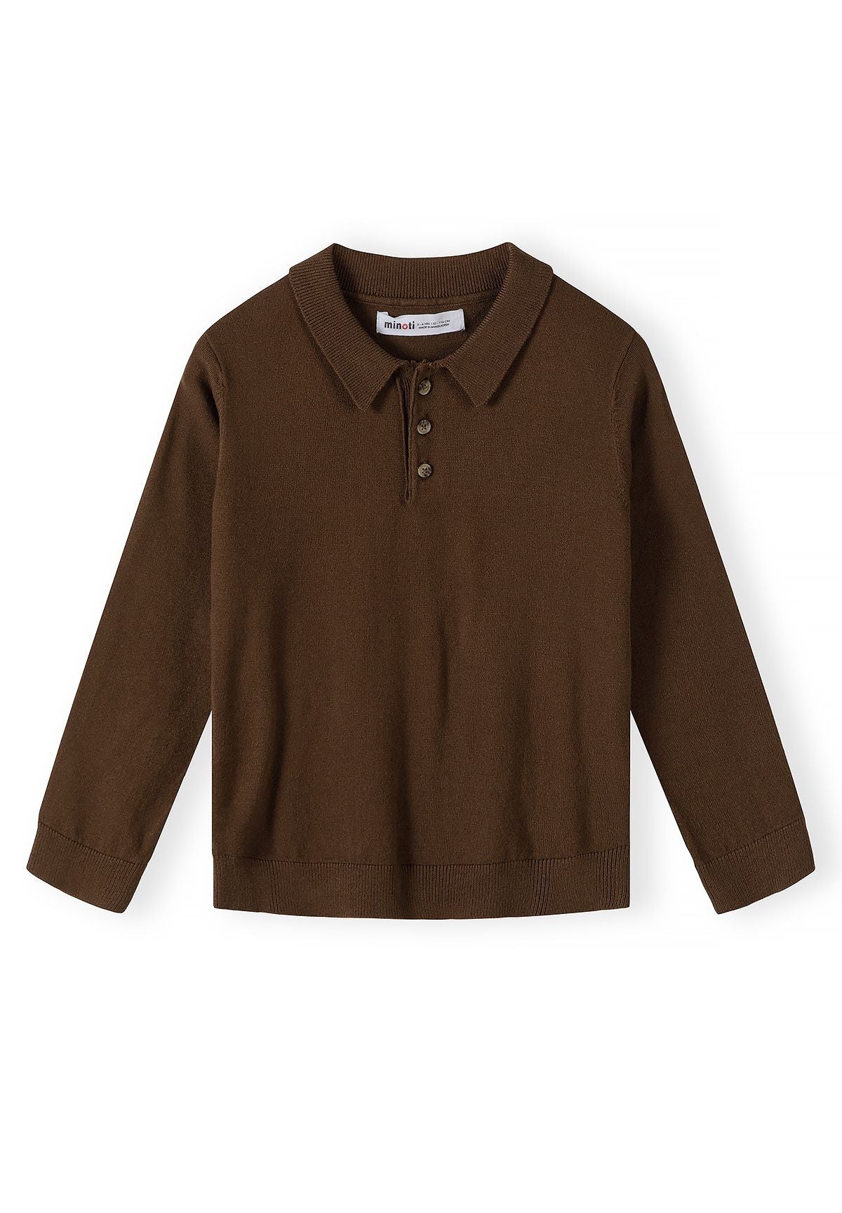 Boys' brown knitted jumper with a ribbed polo collar – Minoti 33KNIT262, 2