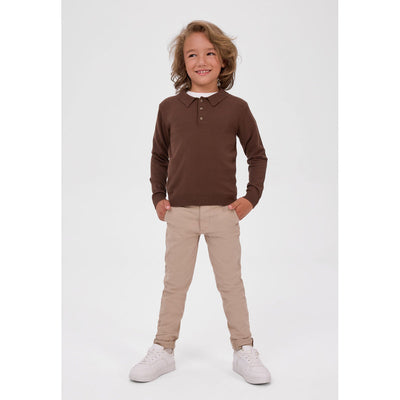 Long-sleeved knitted polo in brown — complete product view for square Shop card