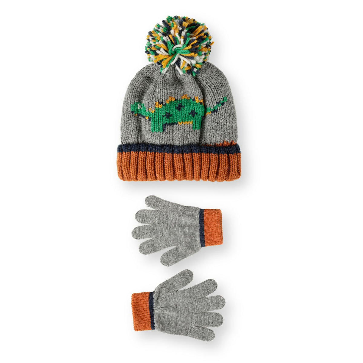Boys' dinosaur hat and gloves set — complete product view for square Shop card