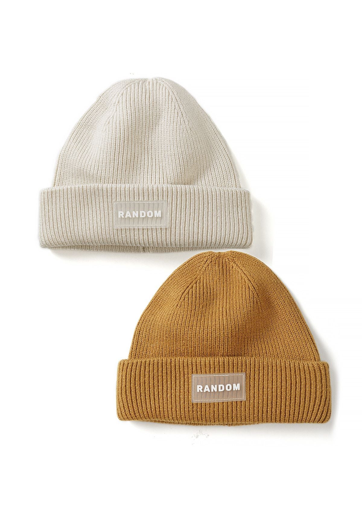 Bonnets à revers pour garçon, couleur crème et beige (lot de 2), les deux bonnets.
