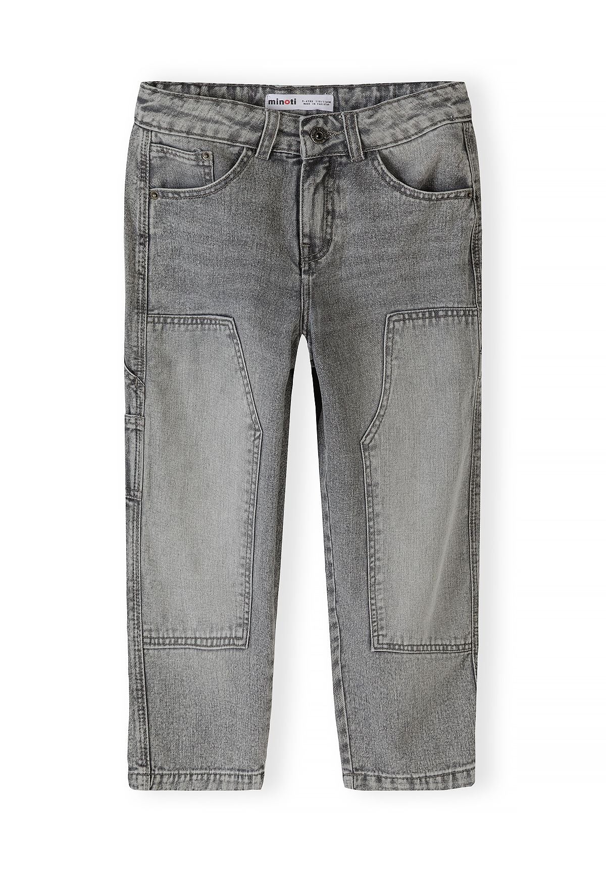 Grijze, wijde carpenter-jeans voor kinderen, voorkant.