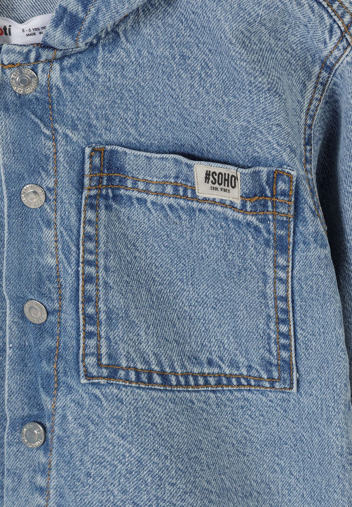 Boys' denim hooded shirt with a popper front and chest pocket – Minoti 33SHIRT200, 3