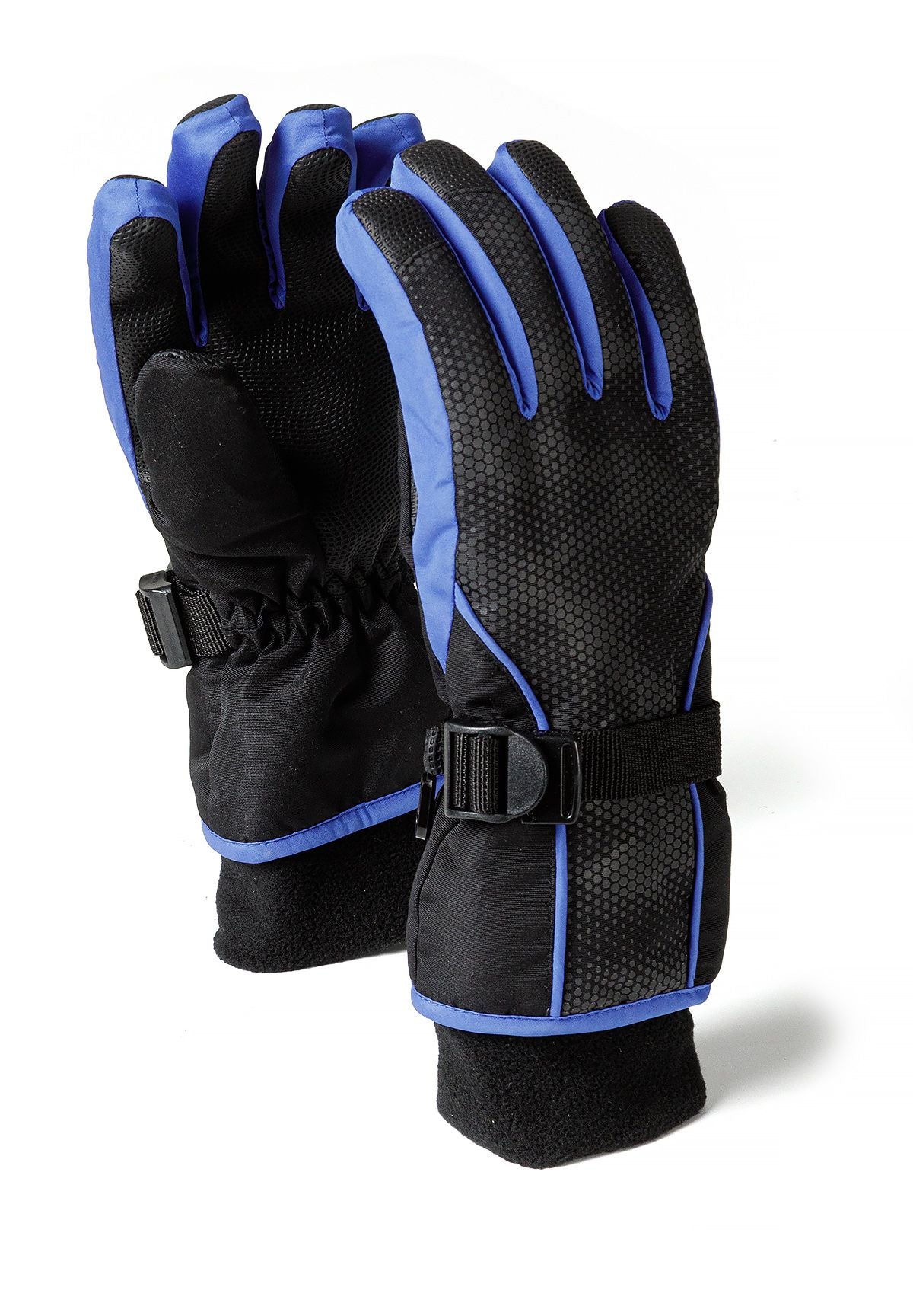 Kids' black ski gloves with a wrist strap and fleece cuff – Minoti 33SKI1