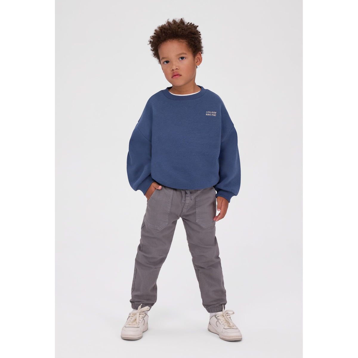 Cuffed twill trousers in grey — complete product view for square Shop card