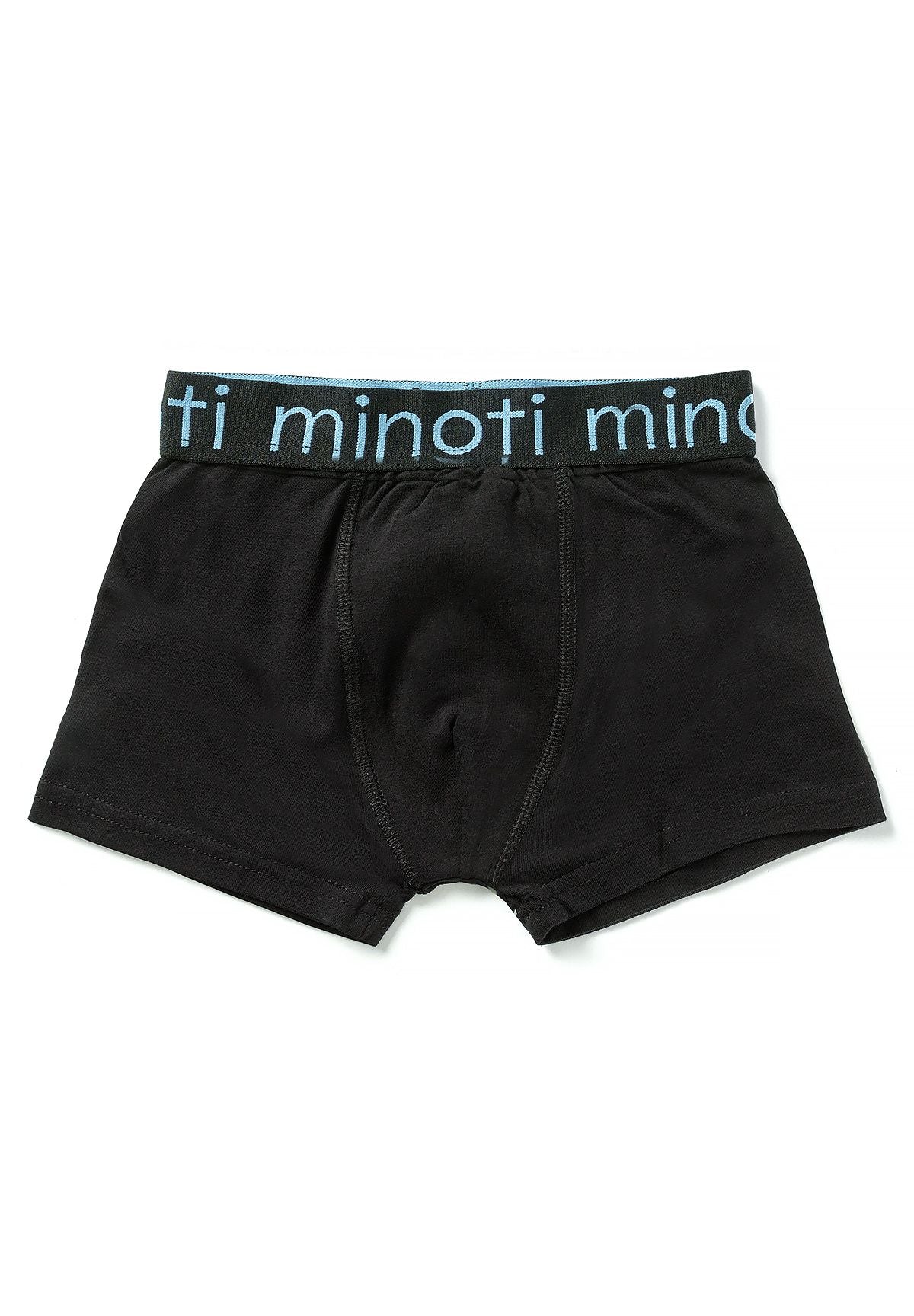 Zwarte boxershorts voor jongens (10-pack), zwart exemplaar met blauwgroene tailleband, voorkant.