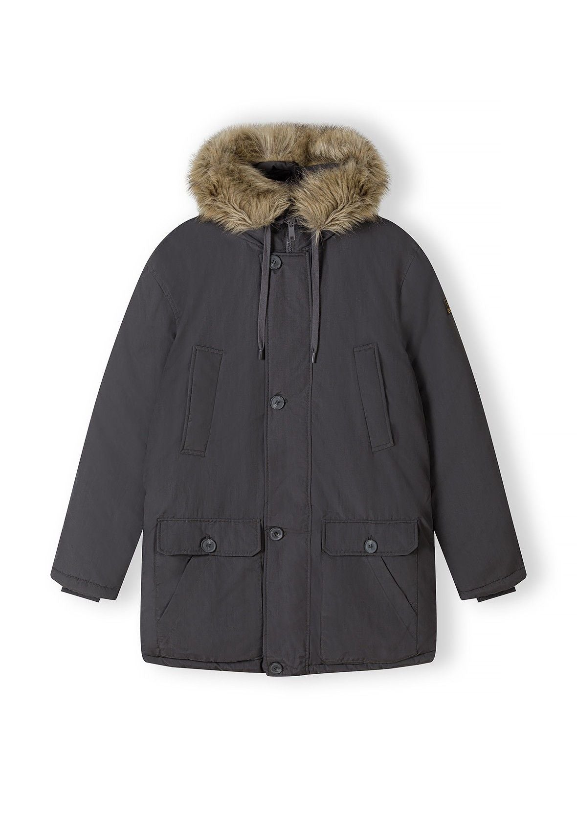 Faux Fur Hooded Parka Jacket, Charcoal - 2