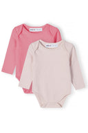 Girls 2 pack rib long sleeve bodysuit pink 0-18m featuring soft ribbed texture in bold pink and light pink colors. Warm, flexible fit.  