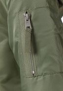 Close-up of girls longline parka jacket with faux fur hood khaki 3-14y, showcasing the zippered pocket detail.