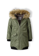 Girls longline parka jacket with faux fur hood khaki 3-14y. Soft khaki material, cozy faux fur trim, stylish and warm hood. Features two flap pockets.