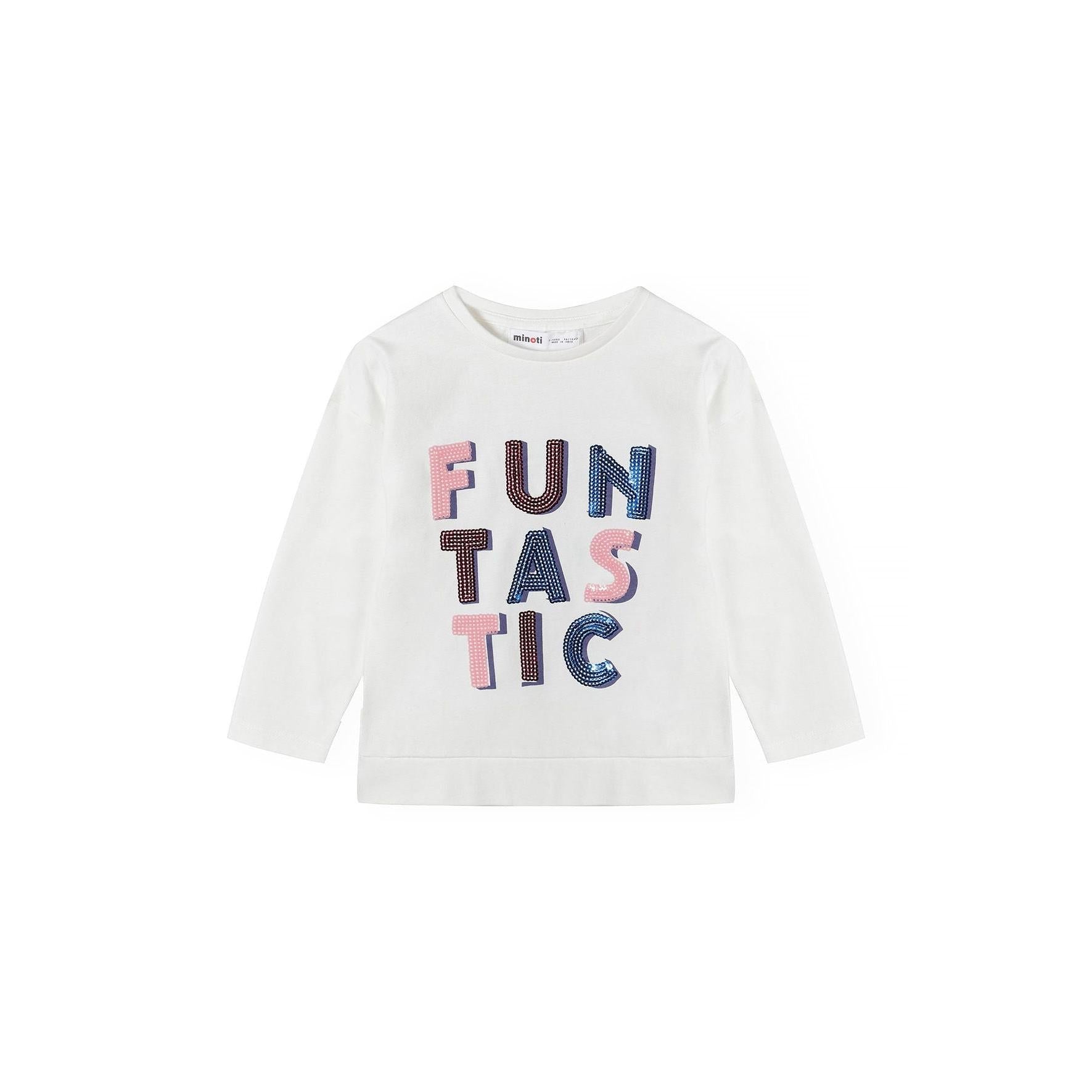 Back view of cream long sleeve jersey t-shirt laid flat showing plain design and crew neckline on white background