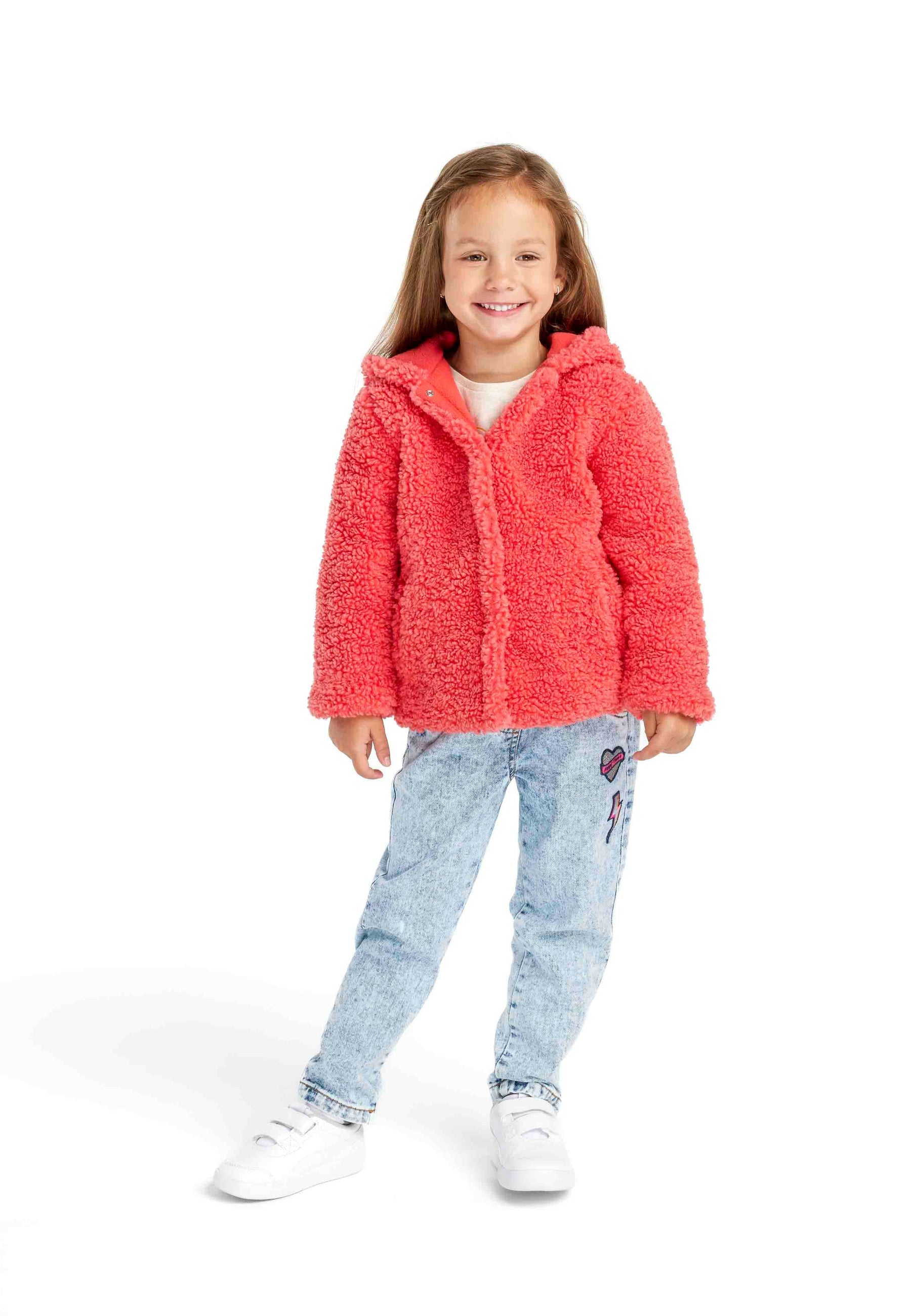 Borg Fleece Hooded Jacket, Coral, Satin Lined - 1