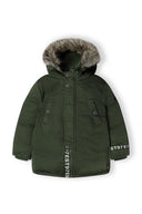 Boys parka jacket with fur trim hood khaki 2-14y featuring soft faux fur trim, full zip closure, and twin chest pockets.