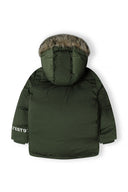 Boys parka jacket with fur trim hood khaki 2-14y in khaki green, featuring a plush faux fur hood and padded design for warmth.