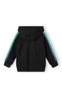 Girls zip thru jogpant set multicolour taping black 3-14y, black fleece hoodie with multicolour taping detail on sleeves. 