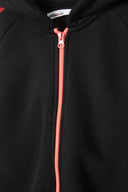 Girls zip thru jogpant set multicolour taping black 3-14y features soft black fleece fabric with contrasting pink zip fastening.